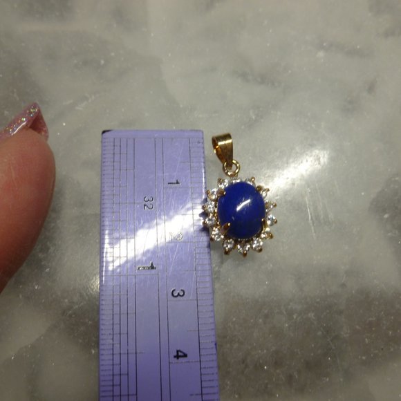 18K Gold EP Lapis Lazuli Swarovski Crystals Dolphin Ore Pendant - Picture 6 of 11